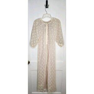 VTG ILGWU Union Dusty Pink Nylon Lace Nighttime Coat Gown Robe Women’s Small